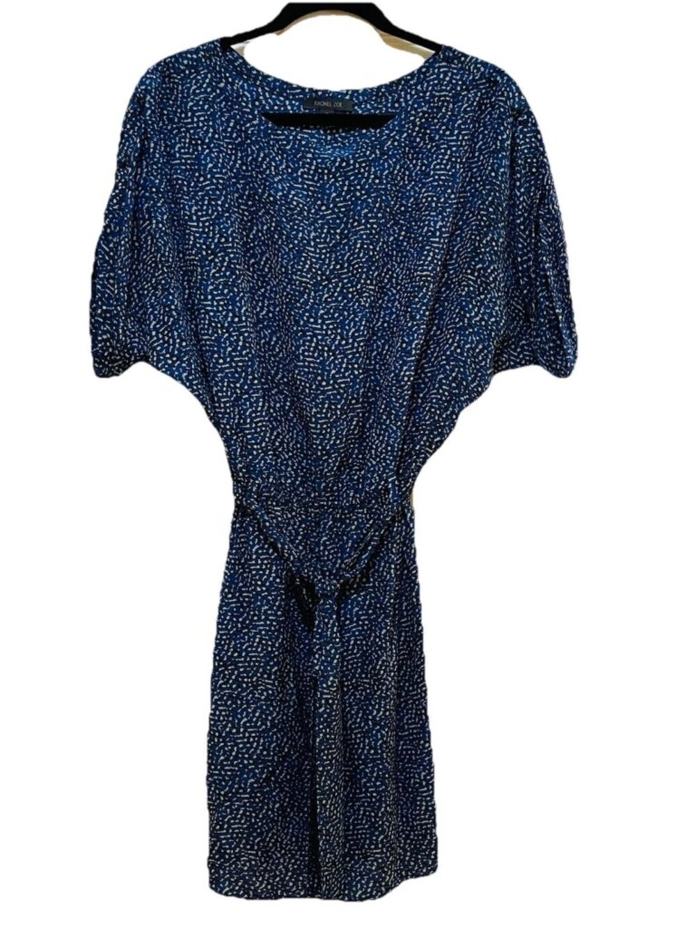 RACHEL ZOE Blue & White Silk Dolman Sleeve Elastic Waist Mini Dress Sz 0